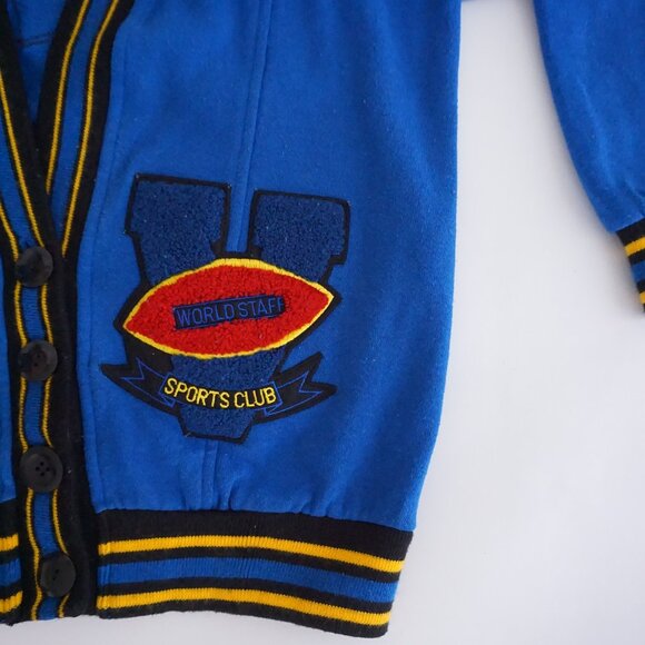 Vintage Blue Cotton Collegiate Retro Cheerleading Sorority Cardigan M - Picture 5 of 9